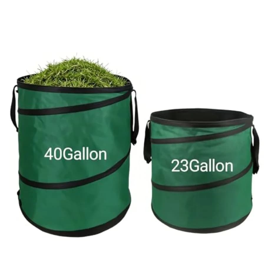 Set di 2 Cestini Pieghevoli per Rifiuti - Contenitore Pop-Up per Esterni - Sacchi Riutilizzabili per Erba e Foglie - 1 Grande da 40 Galloni + 23 Galloni