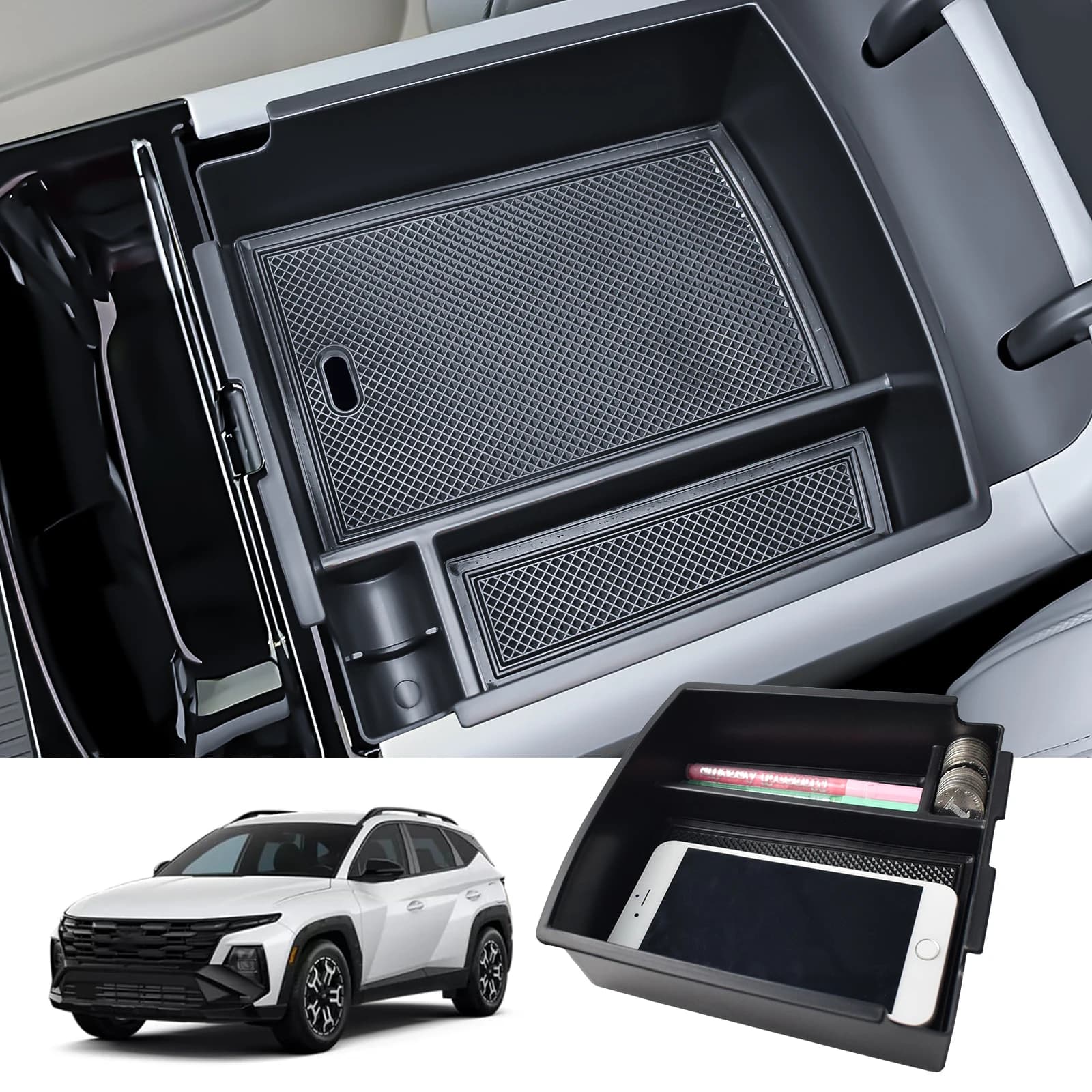 Sixthsmoy Vassoio della scatola di immagazzinaggio del bracciolo per il 2025 Hyundai Tucson Limited Car Center Console Organizer Accessori interni secondari