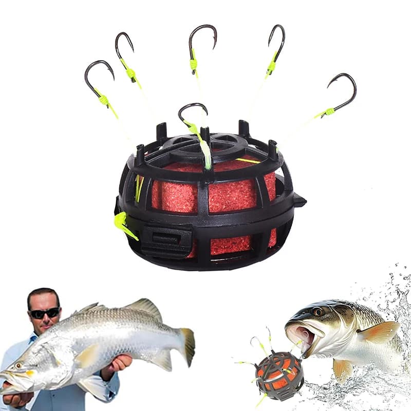 Gabbia per esche da pesca a forma quadrata a 6 ganci Anti avvolgimento Corda in acciaio al carbonio Linea di ganci Gruppo Feeder Zavorra Gabbia per esche a molla da pesca