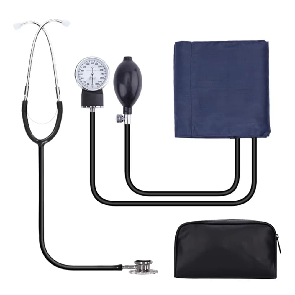 BP Hand Pressure Meter Upper Arm Sphygmomanometer Anheroid Stetoscope Baumanometer with Hinge Bag for Adult Cuff Home