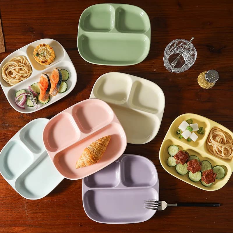 Triple Grid Ceramic Divided Plate Fitness Weight Loss Quantitative Food Dish For Kids Household Breakfast Kitchen Tableware