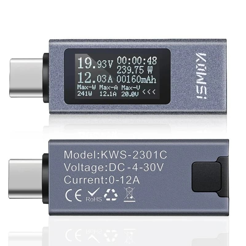 USB Type C Tester PD Charger Detector 4-30V 0-12A 240W OLED Power Meter KWS-2301