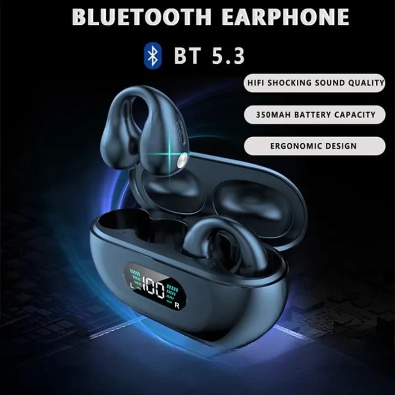 NUOVO TWS Q80 Cuffie senza fili Bluetooth 5.3 Auricolari a conduzione ossea Design a clip Touch Control Auricolari a LED Cuffie sportive