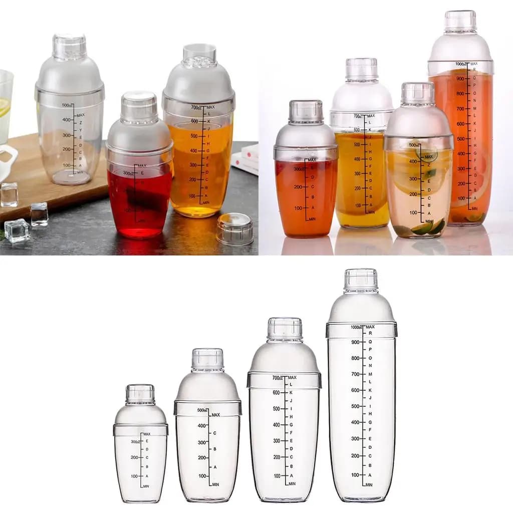 Clear PC Resin Cocktail Shaker Cup with Lid Professional Bartender Bottle Juice Mixer for Hotel Restaurant Use