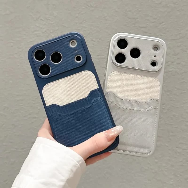 Luxury Card Slot Pocket Holder Wallet Jeans Cowboy Fabric Phone Case For iPhone17 16 15 14 13 18Pro Max Bumper Armor Cover Funda