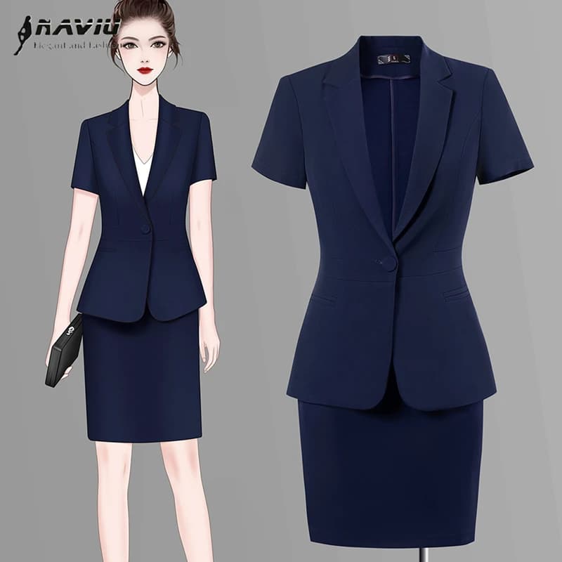 NAVIU Elegant Blazer Skirt Suits Women Business Work Uniform Office Lady Professional Two Piece Set Suit Skirt Female Fashion
