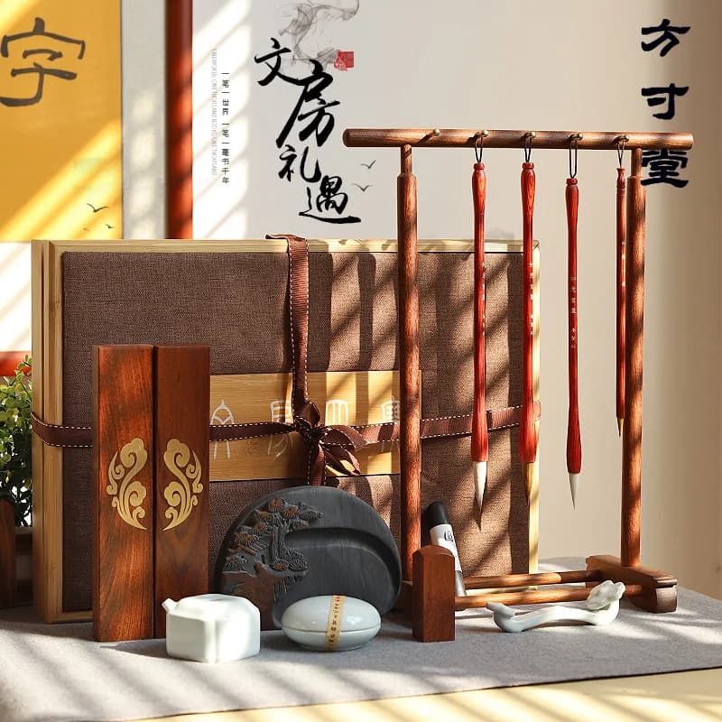 Study Four Treasures Pen and Ink Paper Inkstone Set Calligraphy Brush Professional Grade She Inkstone Platform Gift Box Gift Ful