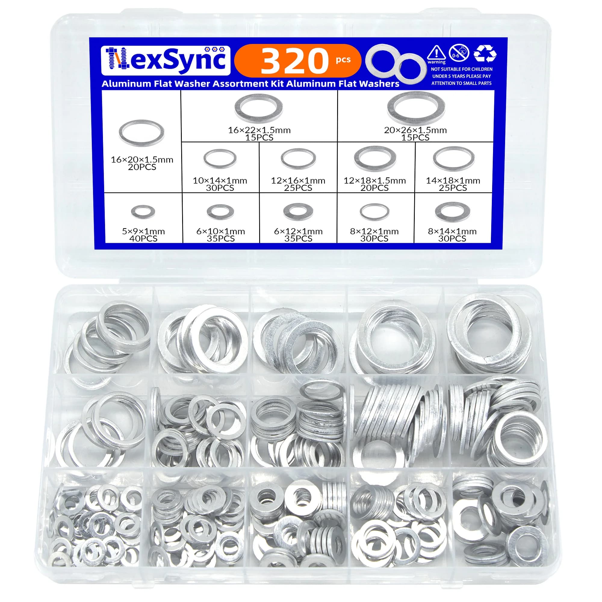 Kit assortimento rondelle piatte in alluminio da 320 pezzi Rondelle piatte in alluminio Rondella Guarnizioni per tappo di scarico olio metrico per autoveicoli Piatte in alluminio