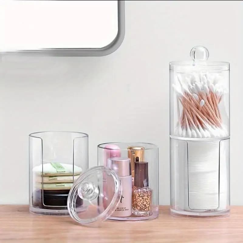 Storage Box Acrylic Multifunctional Round Qtip Storage Box Container Cosmetic Makeup Cotton Pad Organizer Jewelry Holder Candy