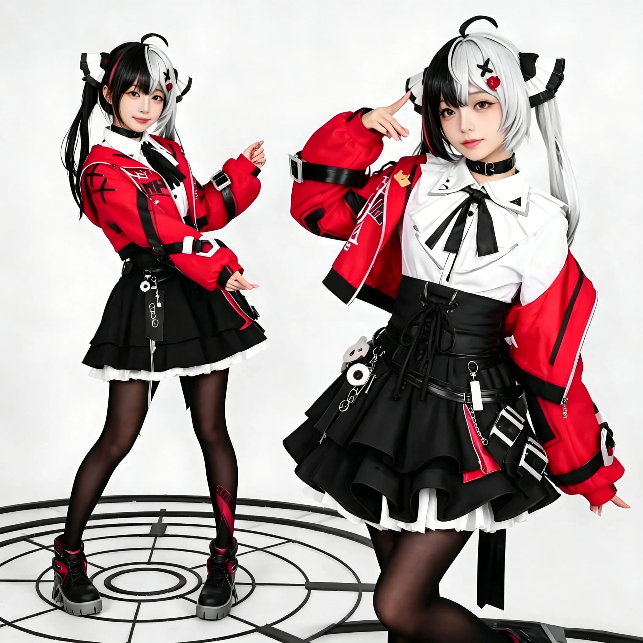 Requiem-themed Anime & Game Cosplay Outfit, Women's Red & Black Streetwear Set with Jacket, Skirt and Accessories