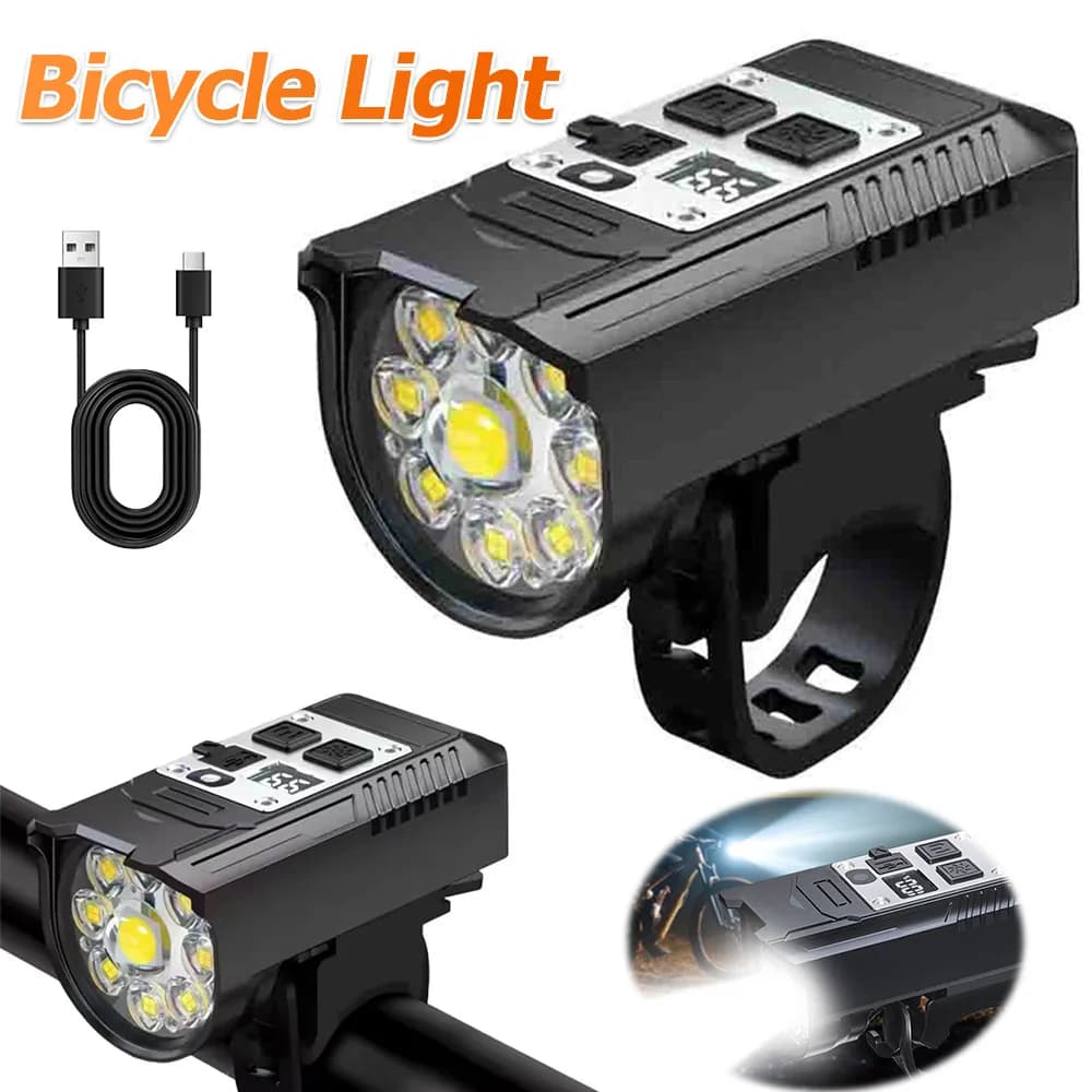 LED Front Light for High Brightness Bicycle, Bicycle Flashlight with Double Luminous Source, Security Lamp with Intelligent Sensor for Night Guide