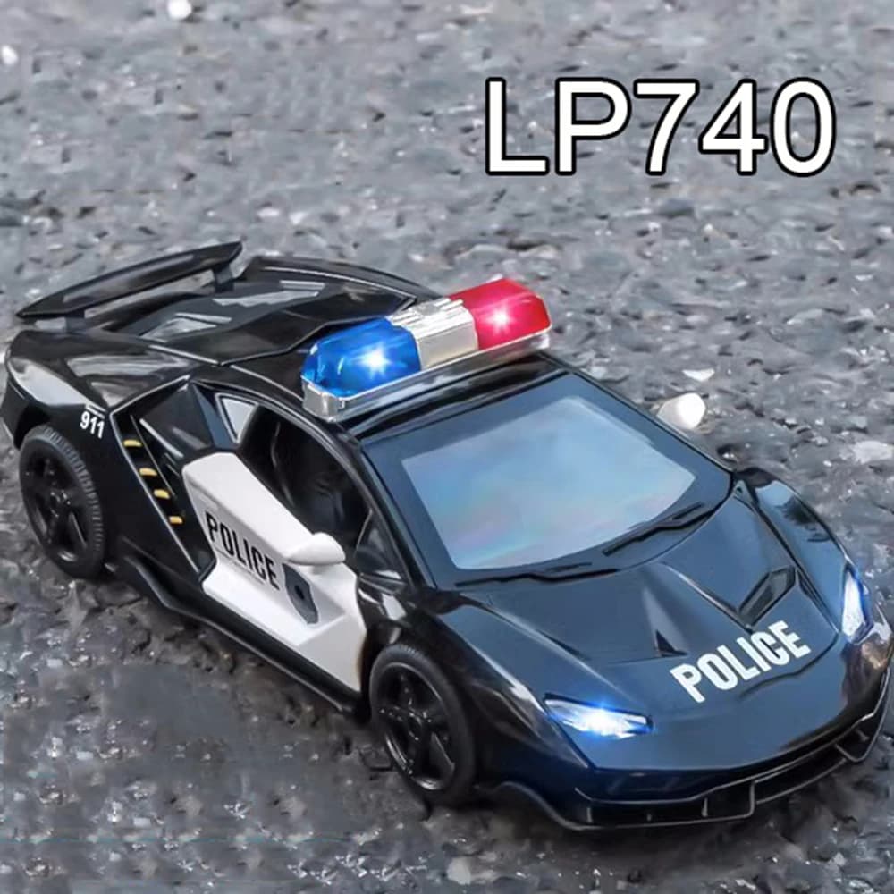 1:32 Lambor LP740 Toy Police Cars Alloy Diecast Models with Light Sound Pull Back Miniature Vehicles for Boys Educational Toys