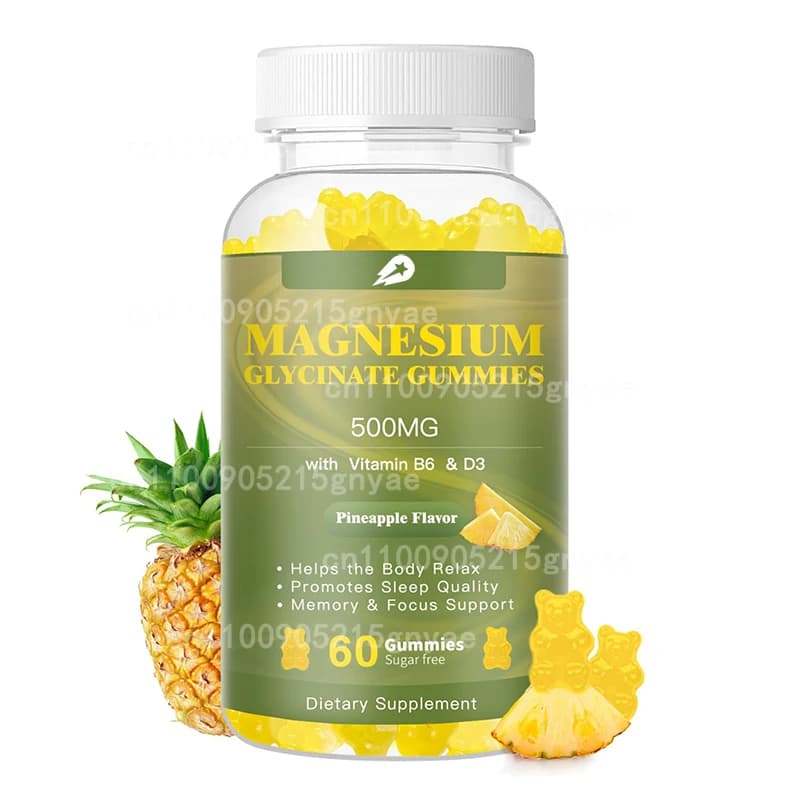 Magnesium and Glycine 1000mg - Magnesium Supplement and Sugar-free Potassium with Vitamin D, B6, Coenzyme Q10 - 60 Orange Rubbers