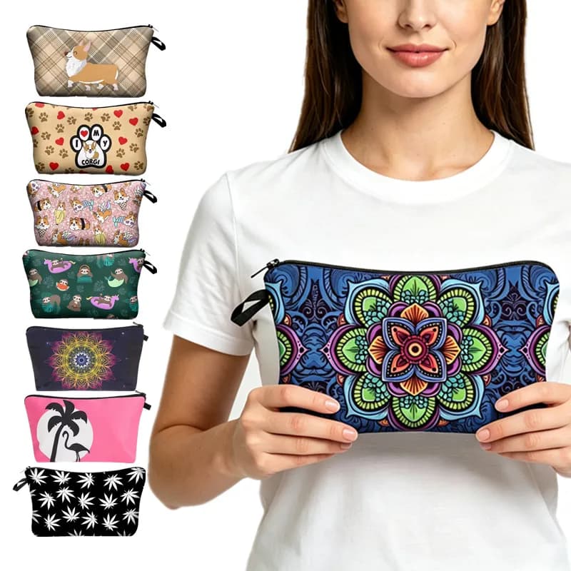 Cartoon Dog Floral 3D Printed Cosmetic Bags Women's Makeup Organizer Pouch Travel Portable Toilet Wash Bags Zipper Toiletry Kits