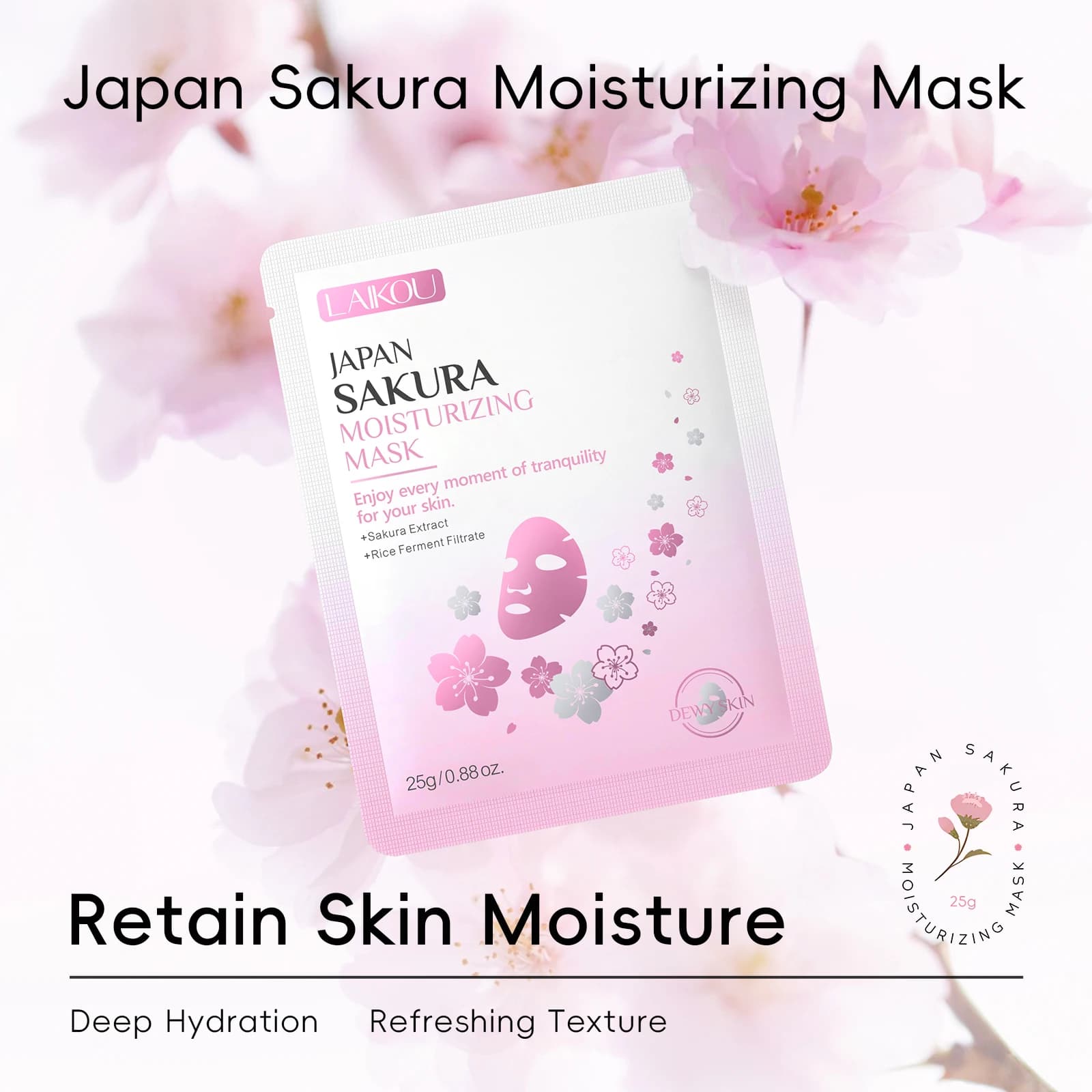 LAIKOU Giappone Sakura Maschera idratante Foglio idratante Maschera Schiarente Trattamento rugiadoso Maschera viso lenitiva 25g