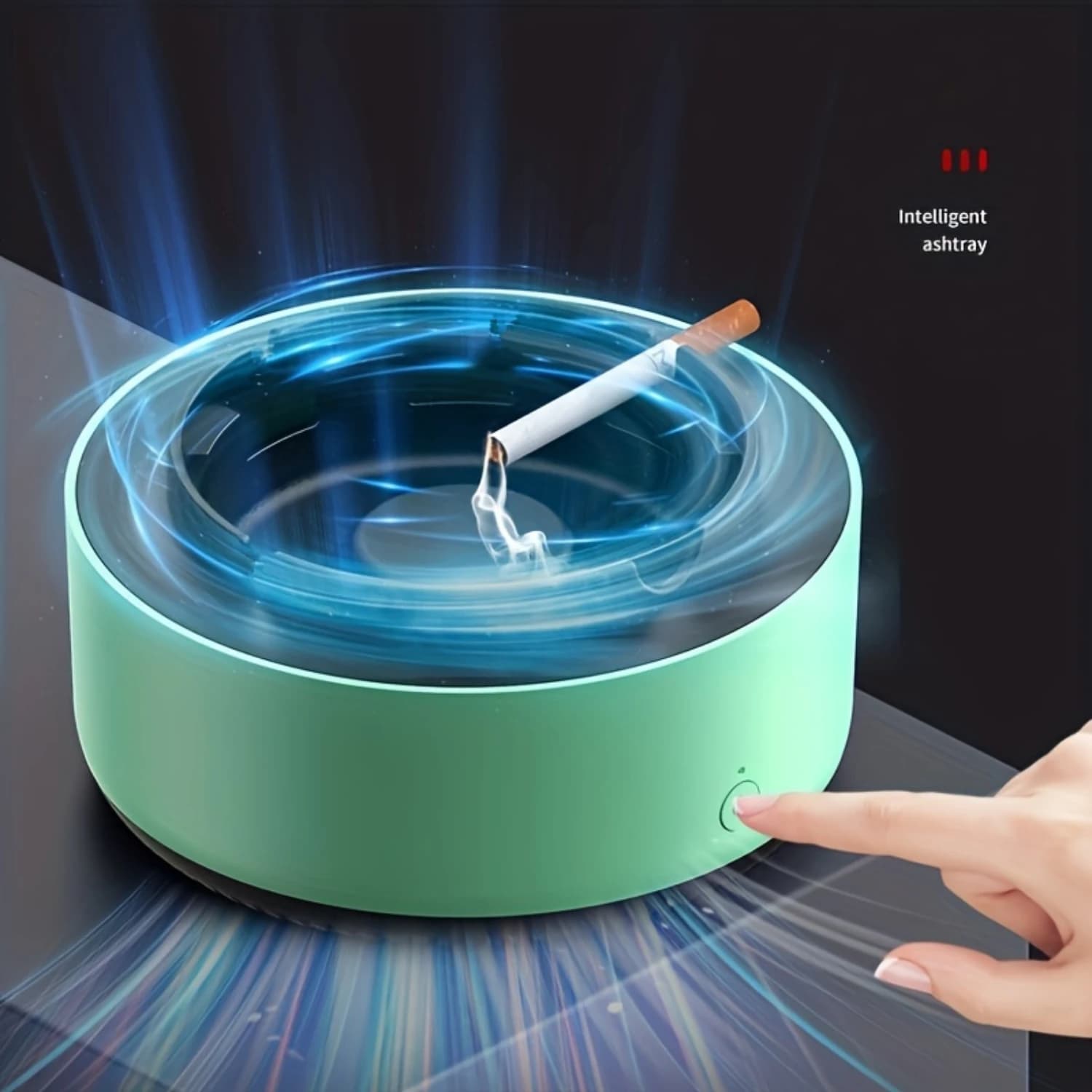 "Purificatore d'aria posacenere con funzione di inalazione del fumo e rimozione degli odori - Design rotondo in plastica, uso interno/ufficio/auto - 2 batterie AA"