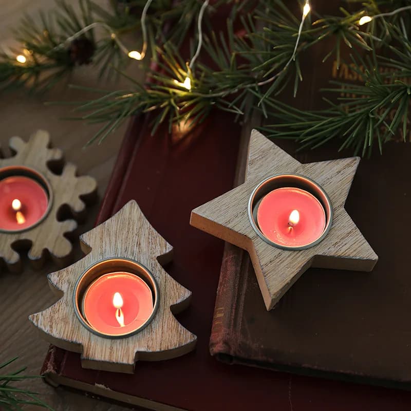 Portacandele natalizio in legno festivo per decorazioni natalizie Portacandele in legno naturale per la casa
