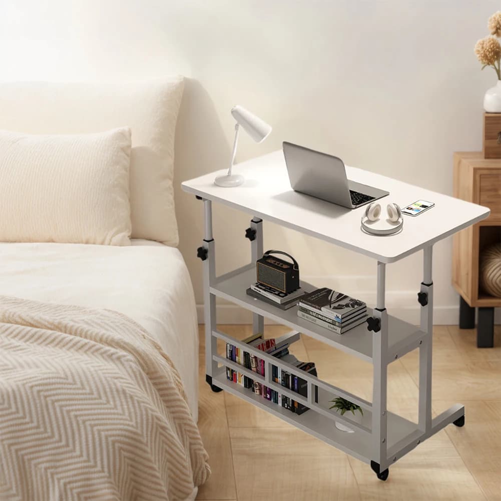 Scrivania per laptop mobile in piedi, comodino regolabile, scrivania per laptop con ruote rotanti, tavolo per laptop in legno, ripiano per ufficio domestico