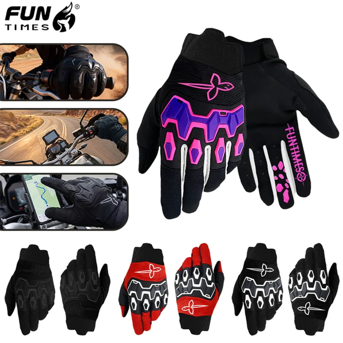 FUNTIMES cycling gloves: all fingers, breathable knitted fabric, designed all day long, suitable for outdoor use and leisure