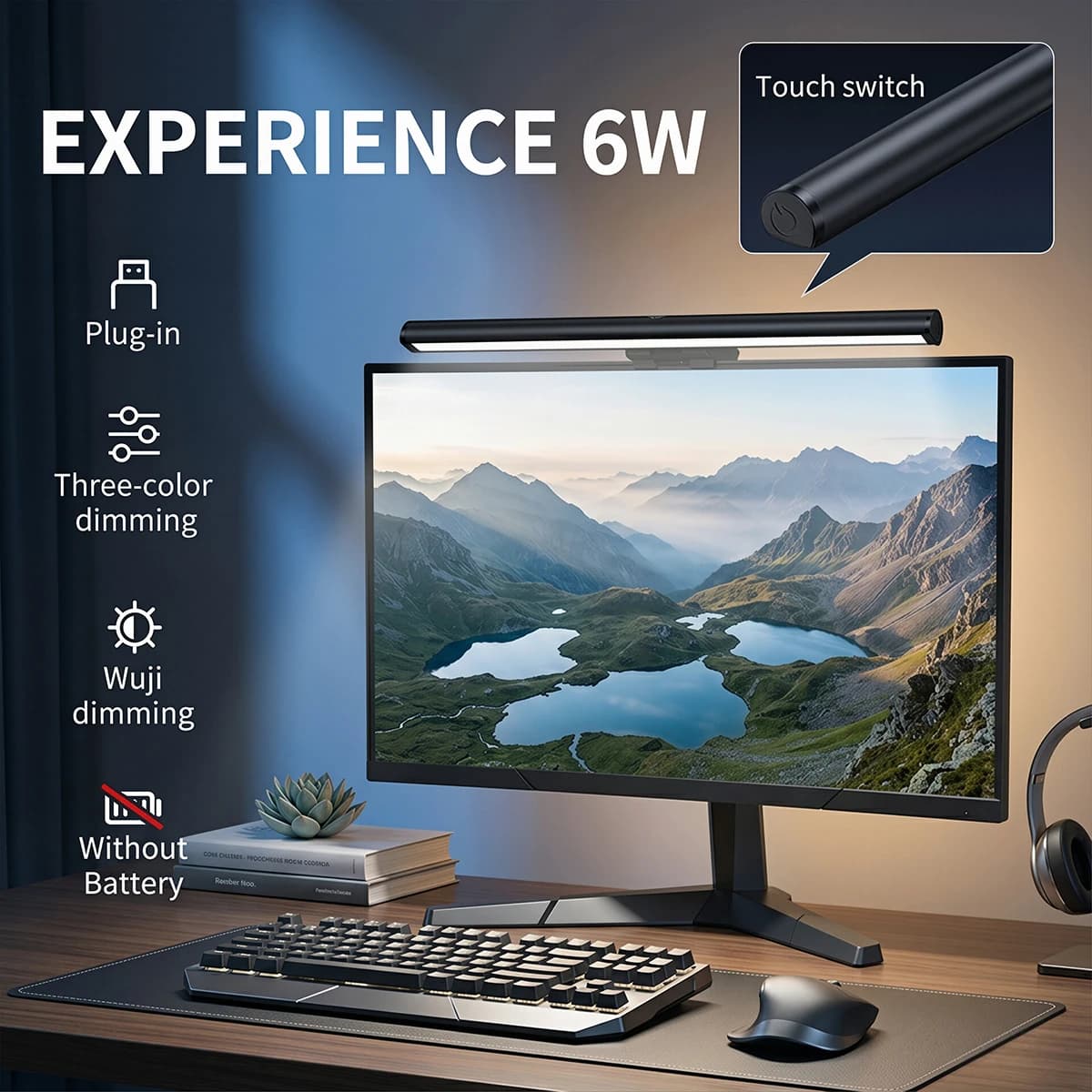 Barra Luminosa LED CCT da 30CM per Monitor, Lampada da Tavolo per Atmosfera, Luce Notturna per Lettura, Illuminazione Dimmerabile per Gaming