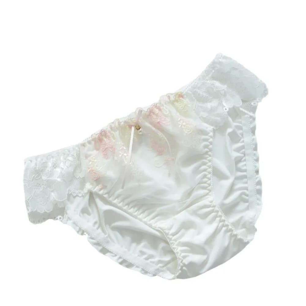 Breathable Cotton Crotch Lace Briefs Bow Mesh Lace Embroidered Panties Mid Waist Sweet Women Underwear Gifts
