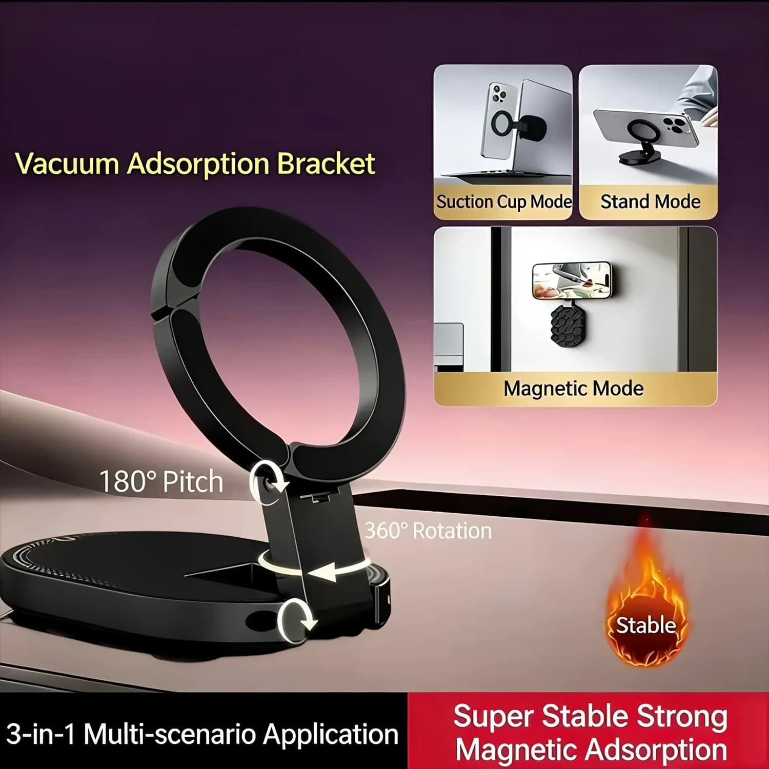 Desktop Pocket Magnetic Phone Holder Multifunctional Portable Angle Adjustable Bracket Suction Cup Base Stand for Car / Laptop