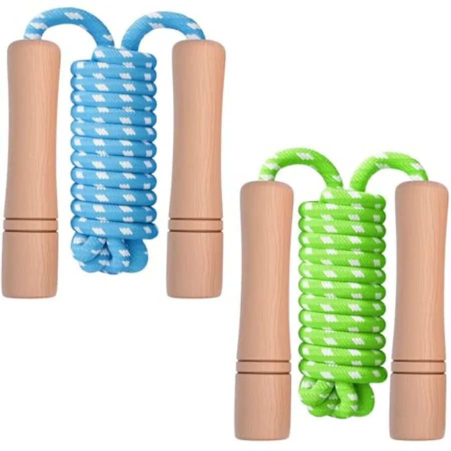 Corda per saltare con manico in legno - Corda per saltare fitness regolabile in cotone intrecciato per allenamento fitness per bambini, esercizi all'aperto