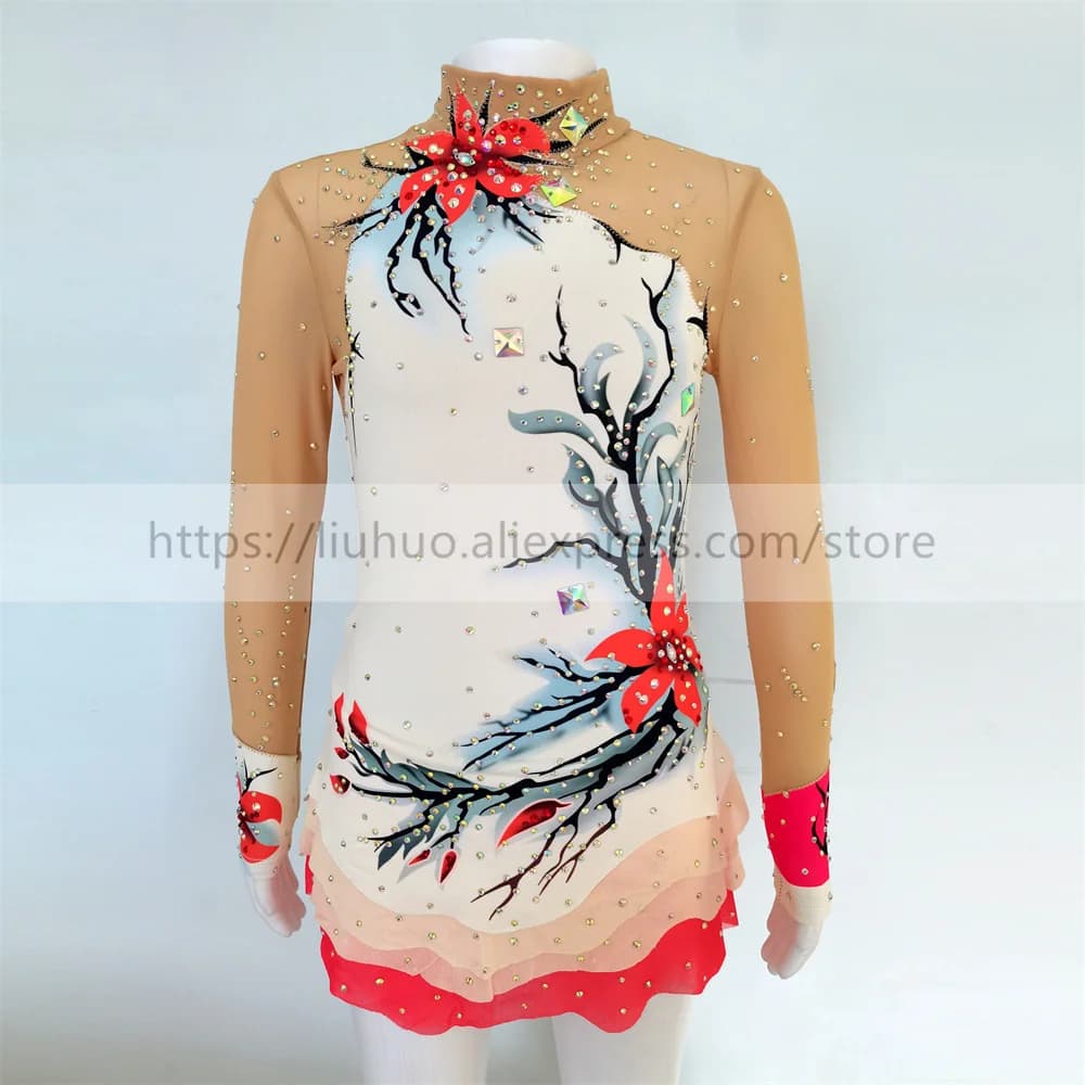 LIUHUO Women Aldult Girl personalizza Costume Performance Competition body Ice Figure Skating Dress Flower Chinese Style Dance