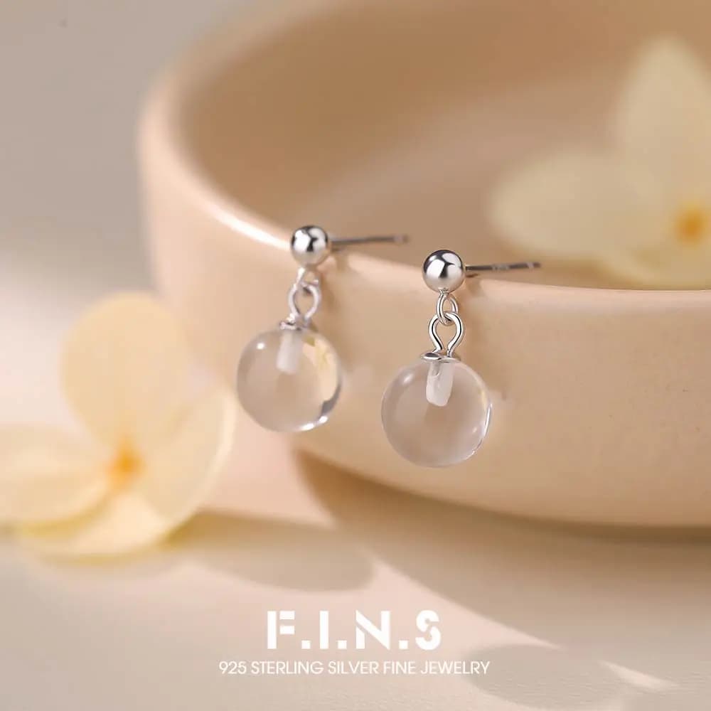 Orecchini a perno minimalisti F.I.N.S in argento sterling S925 con mini lampadina e cristallo imitazione, per donna, con sfera trasparente, gioielli raffinati per piercing all'orecchio