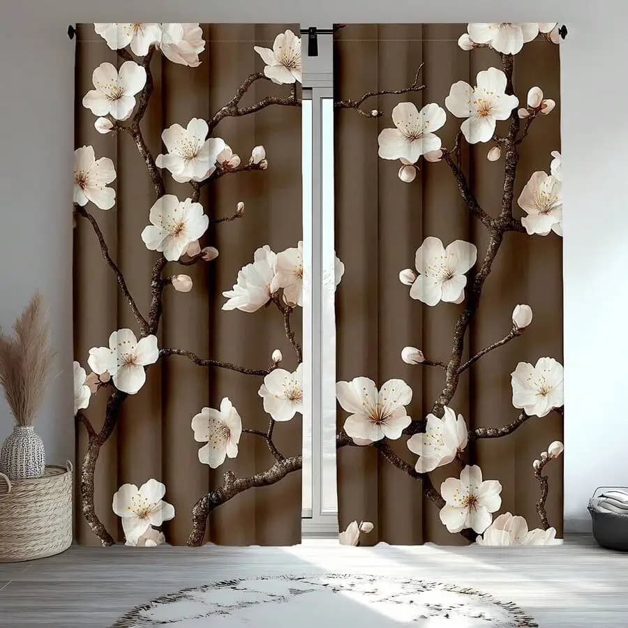 2pcs Cherry Blossom Blackout Curtains For Bedroom Window