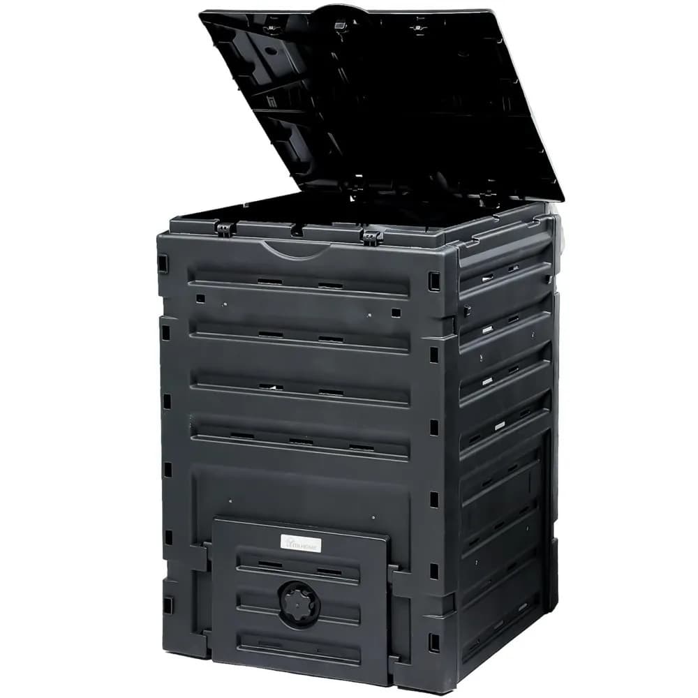 Compostiera da Esterno Grande da 450L (120 Galloni), Contenitore per Compostaggio con Coperchio a Scatto e Sistema di Aerazione, Leggera, Personalizzabile