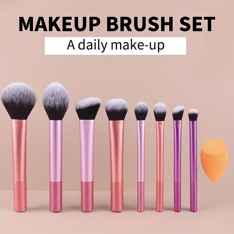 Set di 8 Pennelli da Trucco Multifunzionali Multicolore: Pennello per Cipria, Pennello per Blush, Pennello per Fondotinta, Pennello per Ombretto