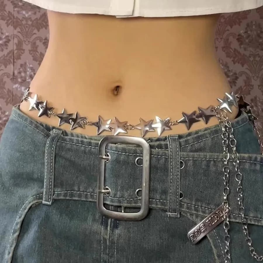 Fashion Star Waist Chains Womens Y2K Belt Adjustable Punk Star Shaped Belts for Women Sweet High Quality Hip Hop Harajuku Belts