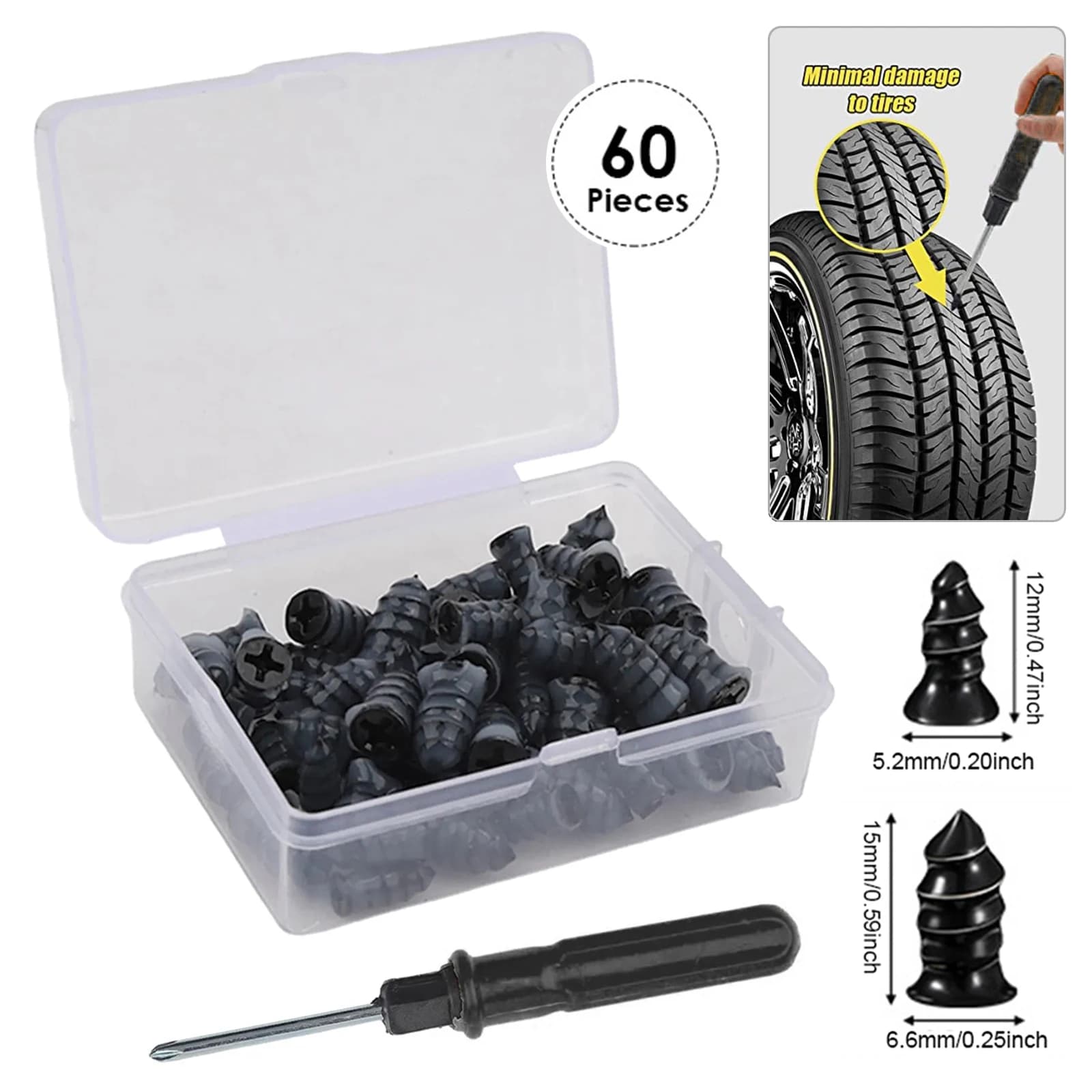Kit di riparazione per forature per pneumatici sottovuoto Tubeless per auto 61 pezzi chiodi a vite per pneumatici Patch Plug Fix
