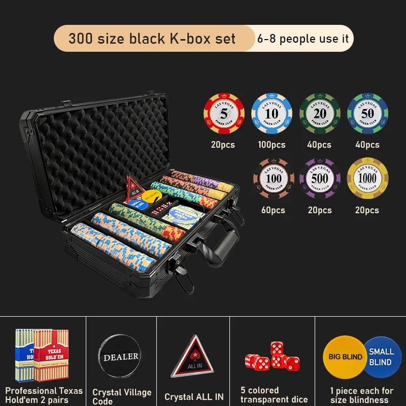 Set di fiches da poker in ceramica da 300 pezzi Set di fiches per scacchi di monete High end Poker Club Esclusivo Texas Hold'em Chip Scatola di immagazzinaggio Giochi da tavolo