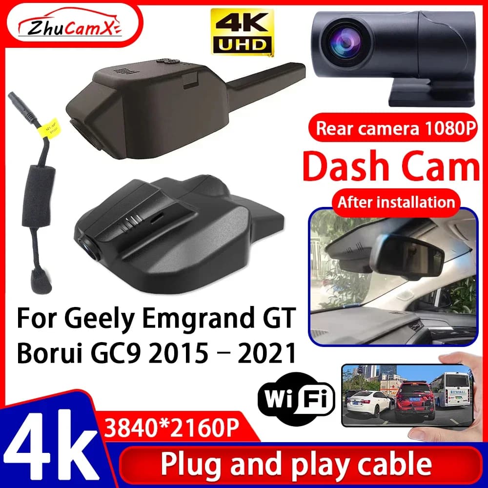 ZhuCamX Video Recorder Night Visio 4K UHD Plug and Play Car DVR Dash Cam for Geely Emgrand GT Borui GC9 2015–2021
