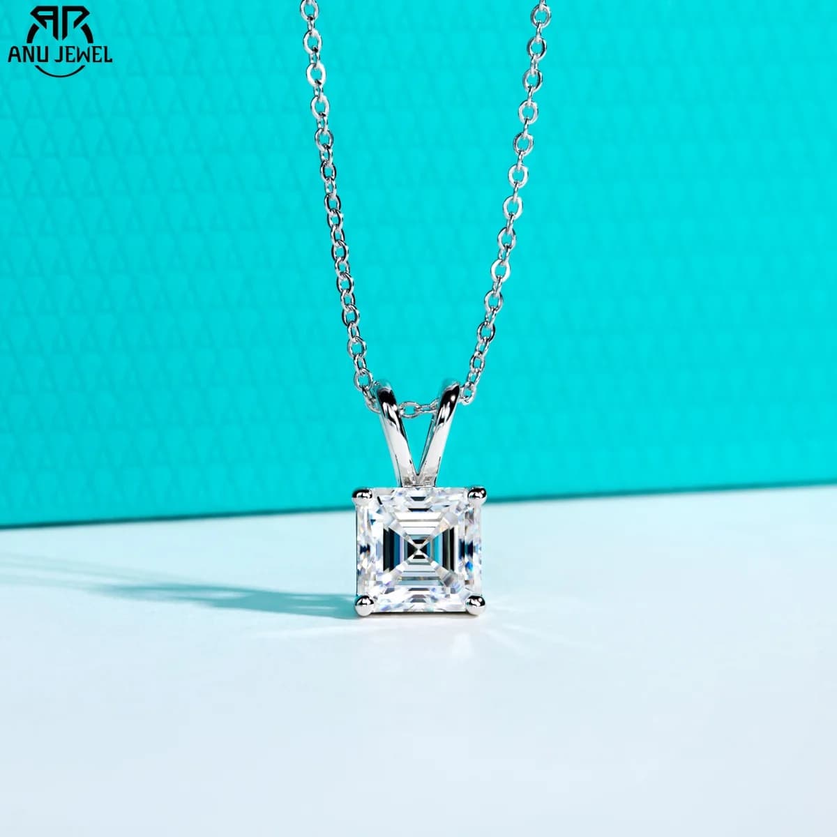 AnuJewel 2ct/3ct/4ct/5ct D Color Asscher Cut Moissanite Diamond Pendant Necklace 925 Sterling Silver Jewelry Gifts for Women