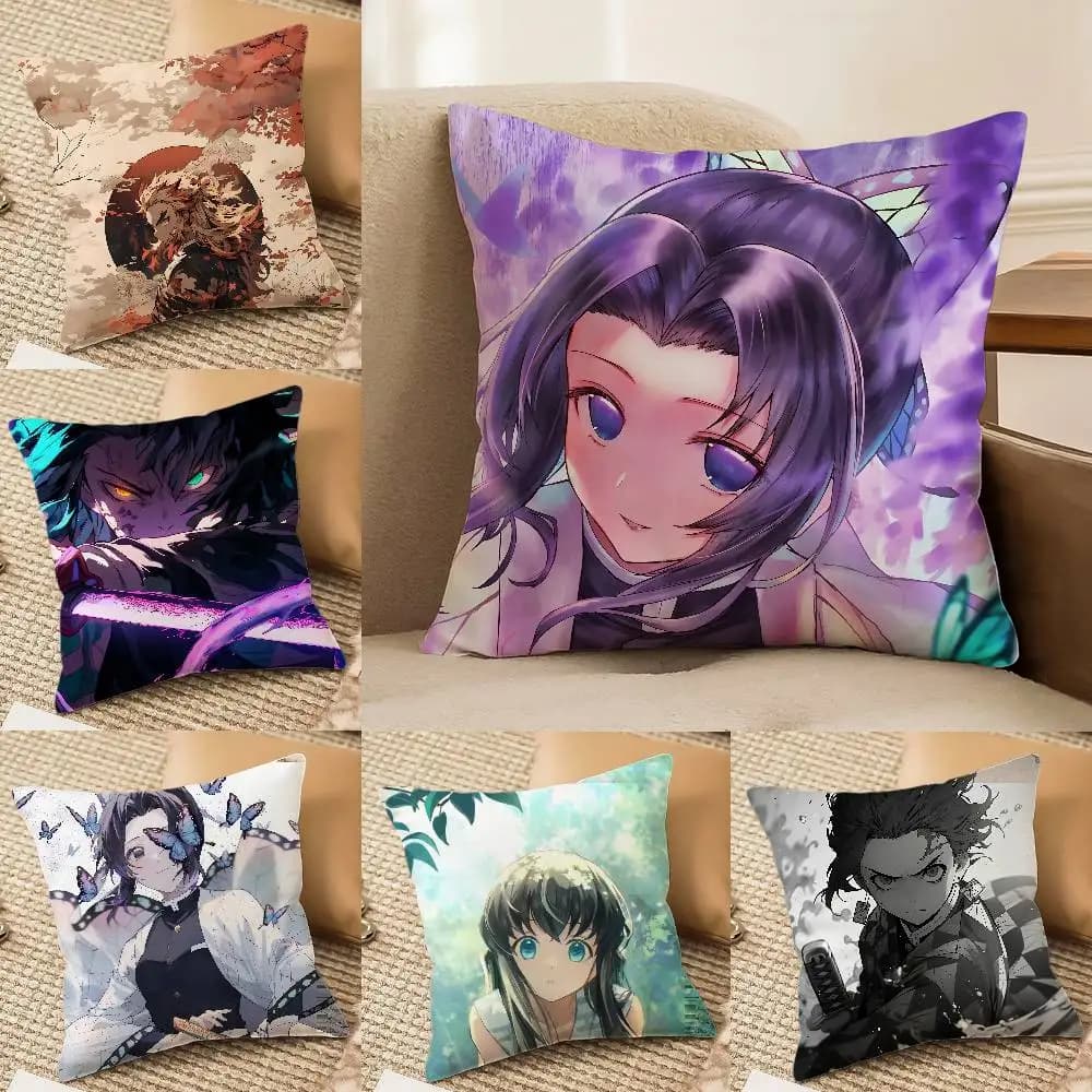 Demon Slayer Wind Breathing Art Anime Plush Pillow Cover Soft Short Plush Cushion Cover For Sofa Bedroom Home Decor Gift