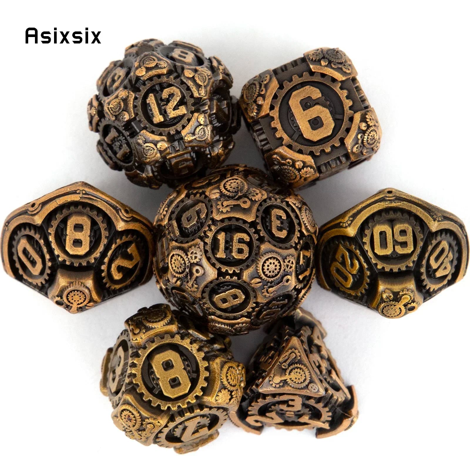 Set di 7 Dadi in Metallo Giallo e Nero con Ingranaggi, Perfetti per Giochi di Carte, Giochi da Tavolo, Critical Role, RPG, D&D