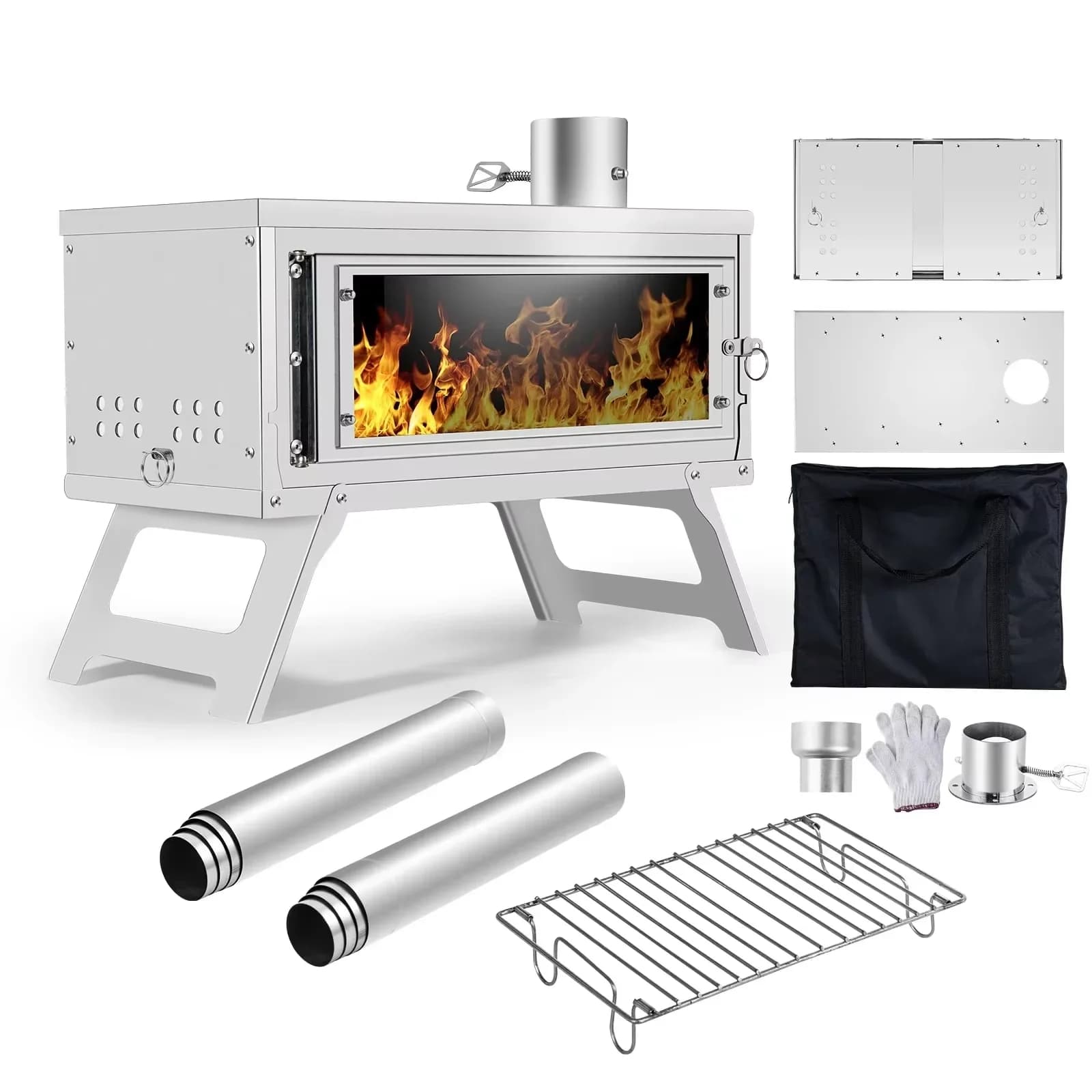 CHANGE MOORE Portable Outdoor Folding Secondary Conbustion Camping Wood Stove, Detachable Burning Wood Stove Winter Camping