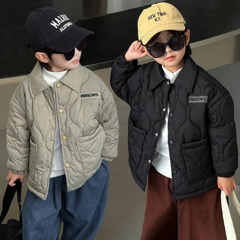 Autumn Kids Cotton Jacket Winter Boys Solid Color Thick Plus Velvet Warm Coat For 3-10 Years Teen Children Outerwear Clothing