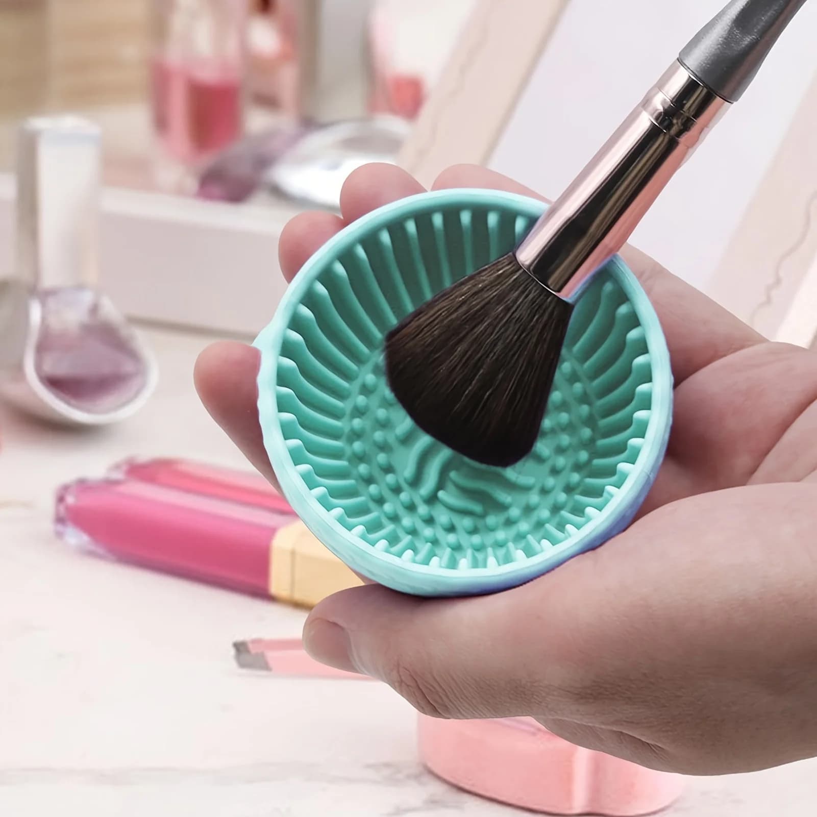 1 mat for cleaning odorless brushes with brush cleaning pad, silicone bowl for cleaning makeup brushes for eyebrows, headlight, face and eyes