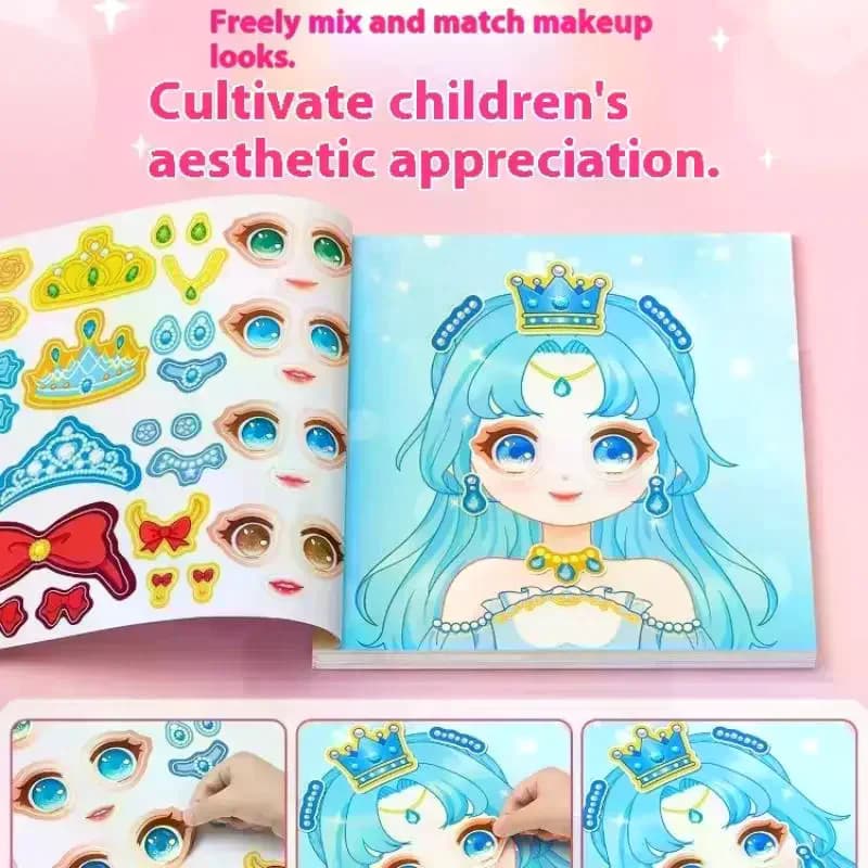 1 Set di Adesivi per Truccare il Viso delle Principesse dei Cartoni Animati per Bambine, Riutilizzabili, Artigianali, Creativi, Decalcomanie per Bambini, Giocattolo Puzzle con Adesivi