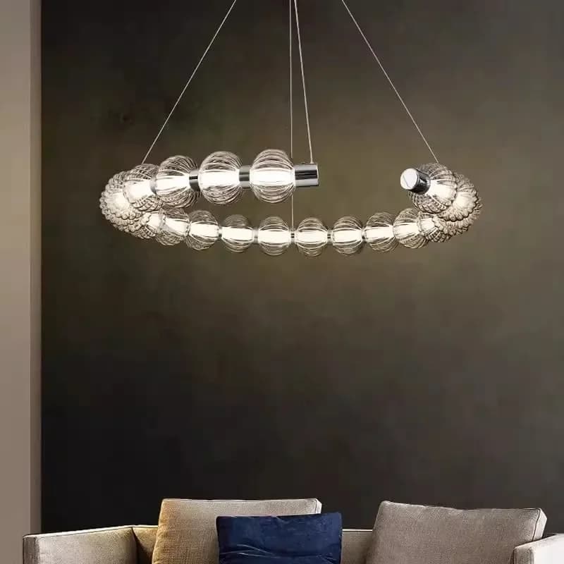 SANDYHA Lampadario moderno e minimalista Lampada a sospensione a LED con perle di vetro Ideale per camera da letto Soggiorno Tavolo da pranzo Casa elegante