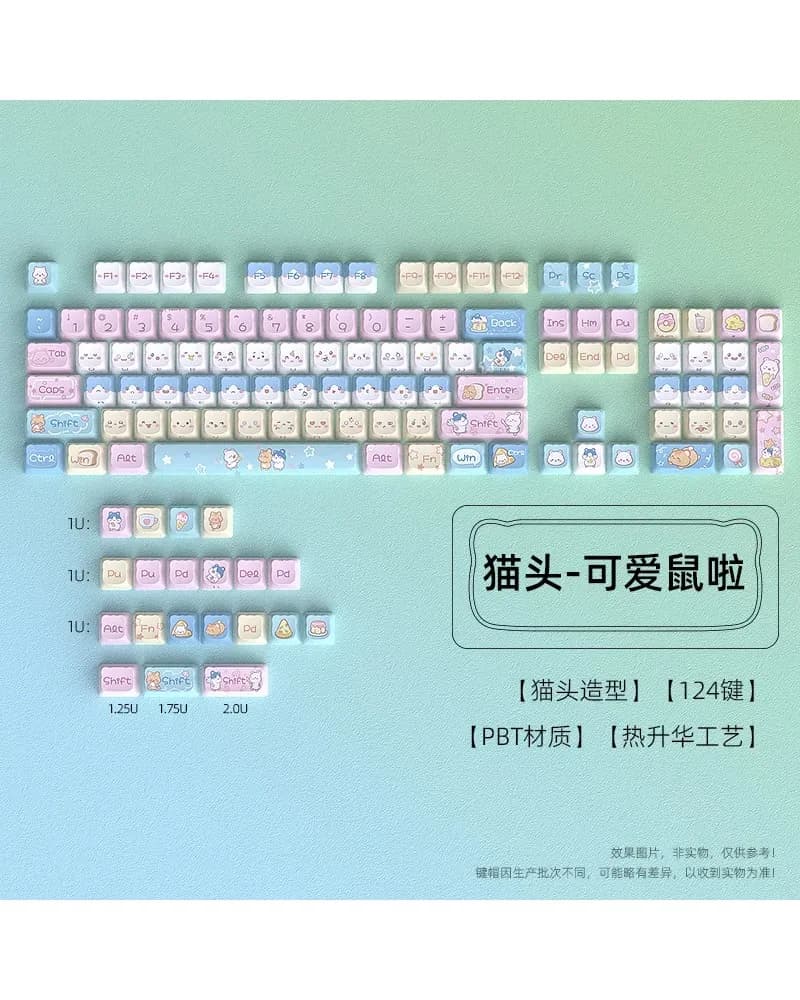 Set Completo di Tastiera Meccanica con Keycaps PBT Stile MOA 'Cat's Daily Life', 124 Tasti con Sublimazione su Cinque Lati