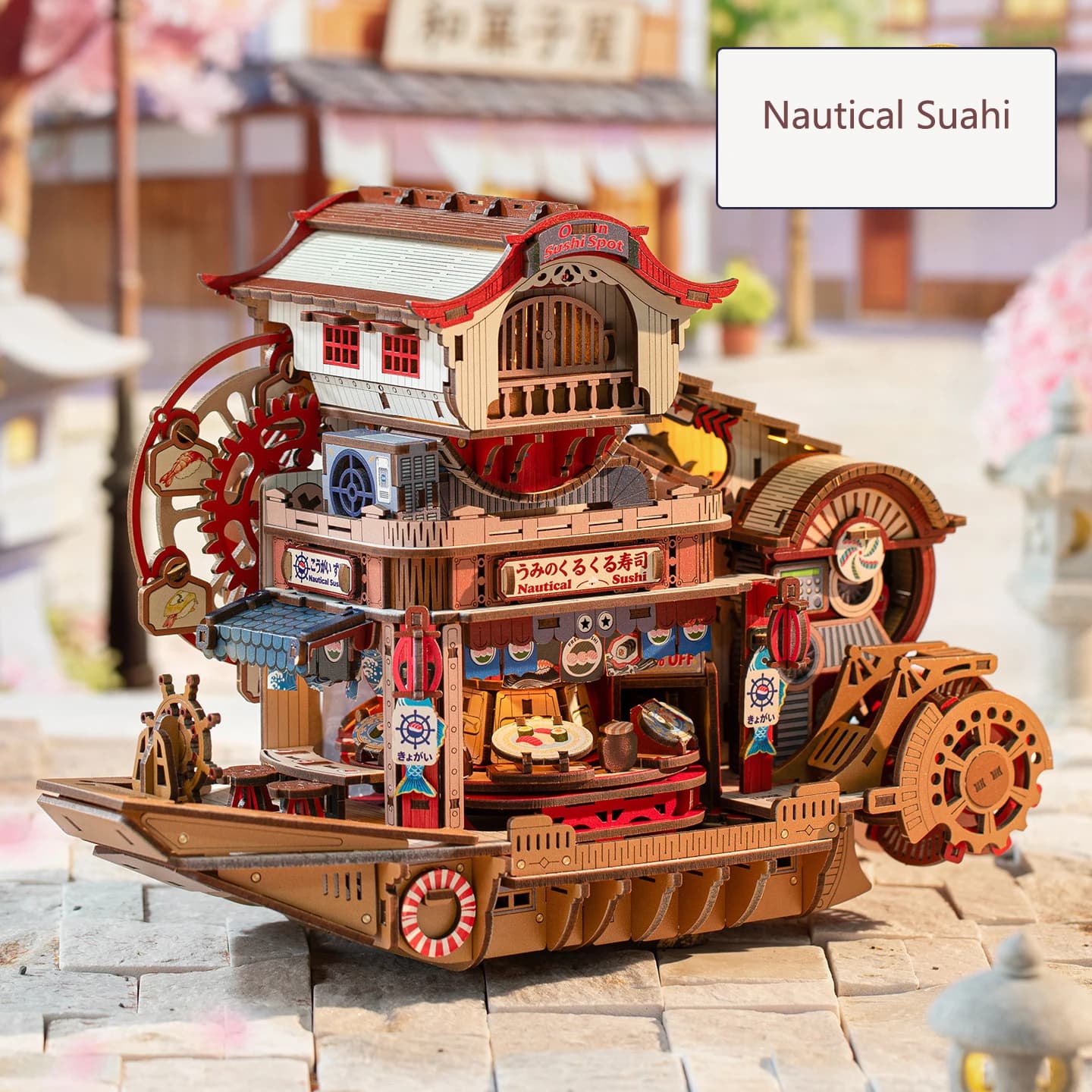 Nuova Casa delle Bambole Fai-da-Te in Legno con Mobili in Miniatura, Modello Artigianale da Assemblare, Giocattoli, Regali di Compleanno, Tema Marittimo Sushi