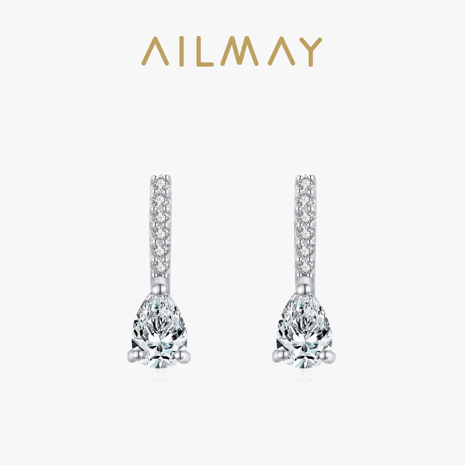 Ailmay orecchini in argento Sterling 925 di lusso a forma di goccia d'acqua di lusso con zirconi scintillanti per gioielli da fidanzamento da donna