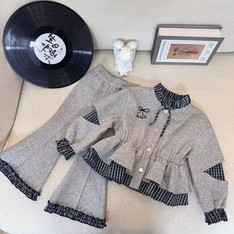 Set primavera autunno da ragazza nuovo stile per bambini elegante colletto per bambola cardigan pantaloni casual set da due pezzi alla moda