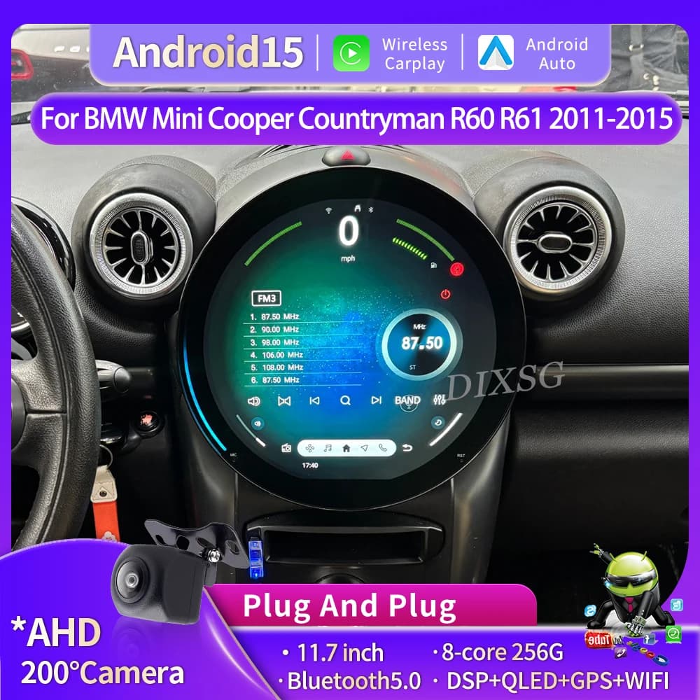 Android15 Car Radio For BMW Mini Cooper Countryman R60 R61 2011-2015 Stereo Upgrade Touch Screen Wireless CarPlay GPS Navigation