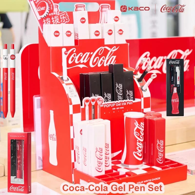 Kaco Set di penne a inchiostro gel Coca Cola ST Pennino No-Smudge Penne a rullo per scrittura liscia Studenti Esame Journaling Valore Cancelleria Idee regalo